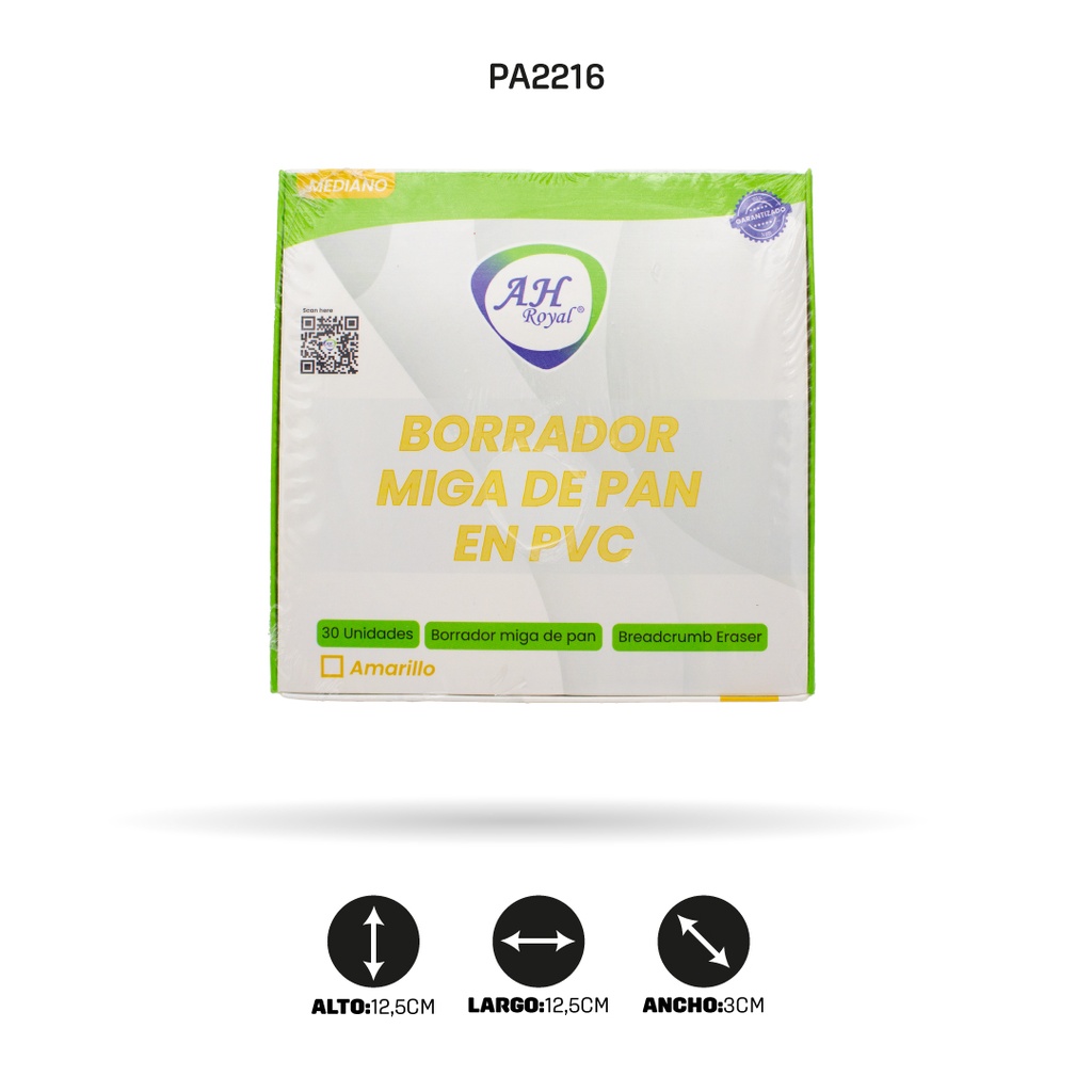 BORRADOR MIGA DE PAN PVC AMARILLO MEDIANO X30 [PAC3197]