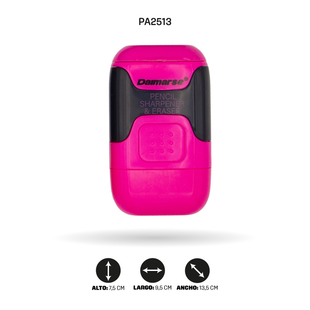 SACAPUNTAS DOBLE CON BORRADOR COLOR NEÓN DISPLAY X12 UNDDMS-855 [PAC4874]
