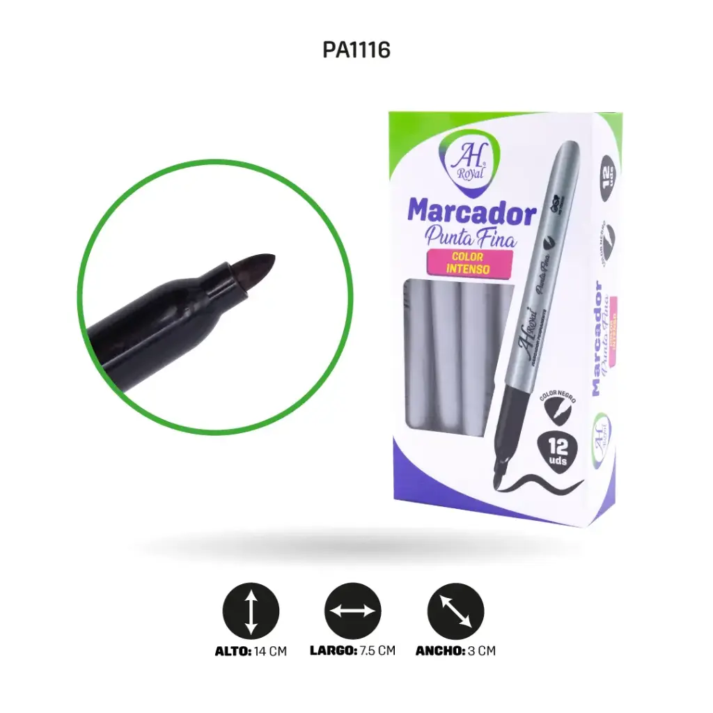 MARCADOR PUNTA FINA AH ROYAL NEGRO x 12 UNDS [PAC90015-1116]