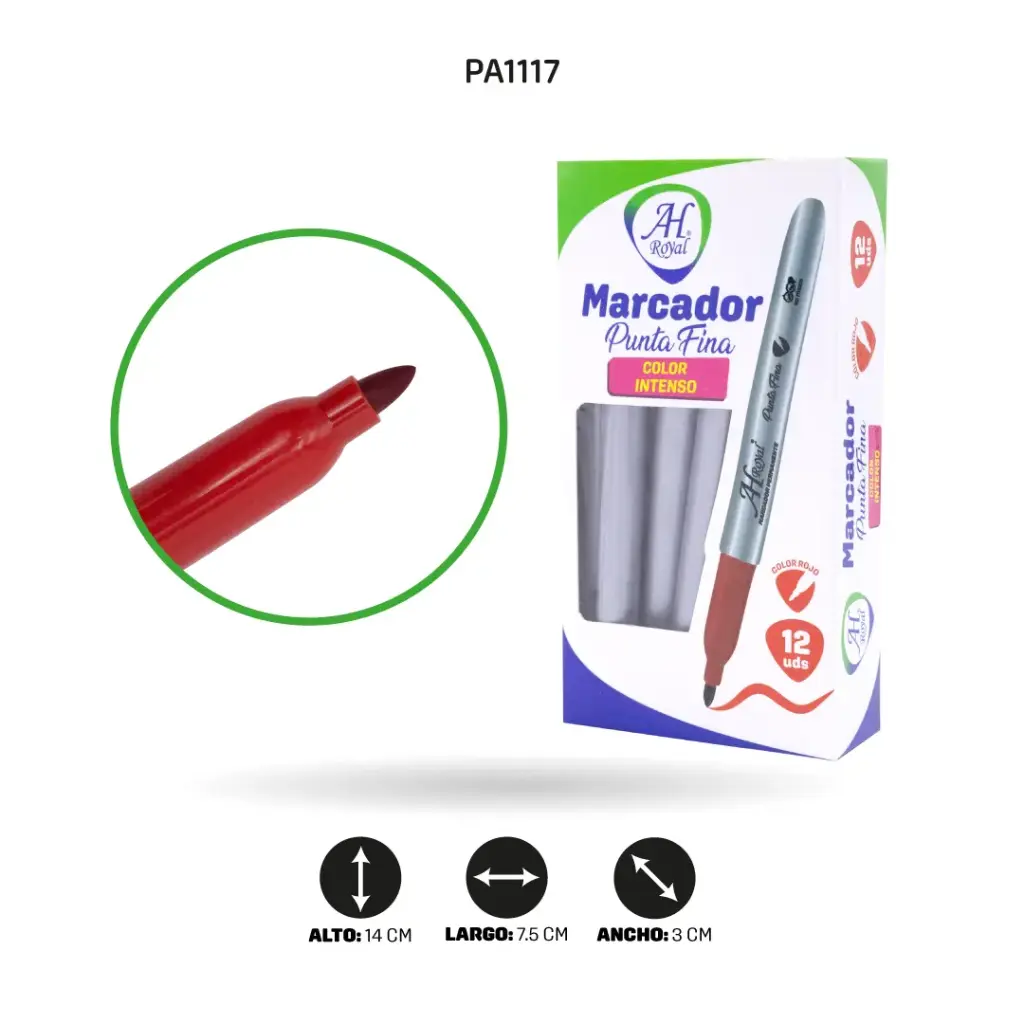 MARCADOR PUNTA FINA AH ROYAL ROJO [PAC90016-117] DISPLAY X 12