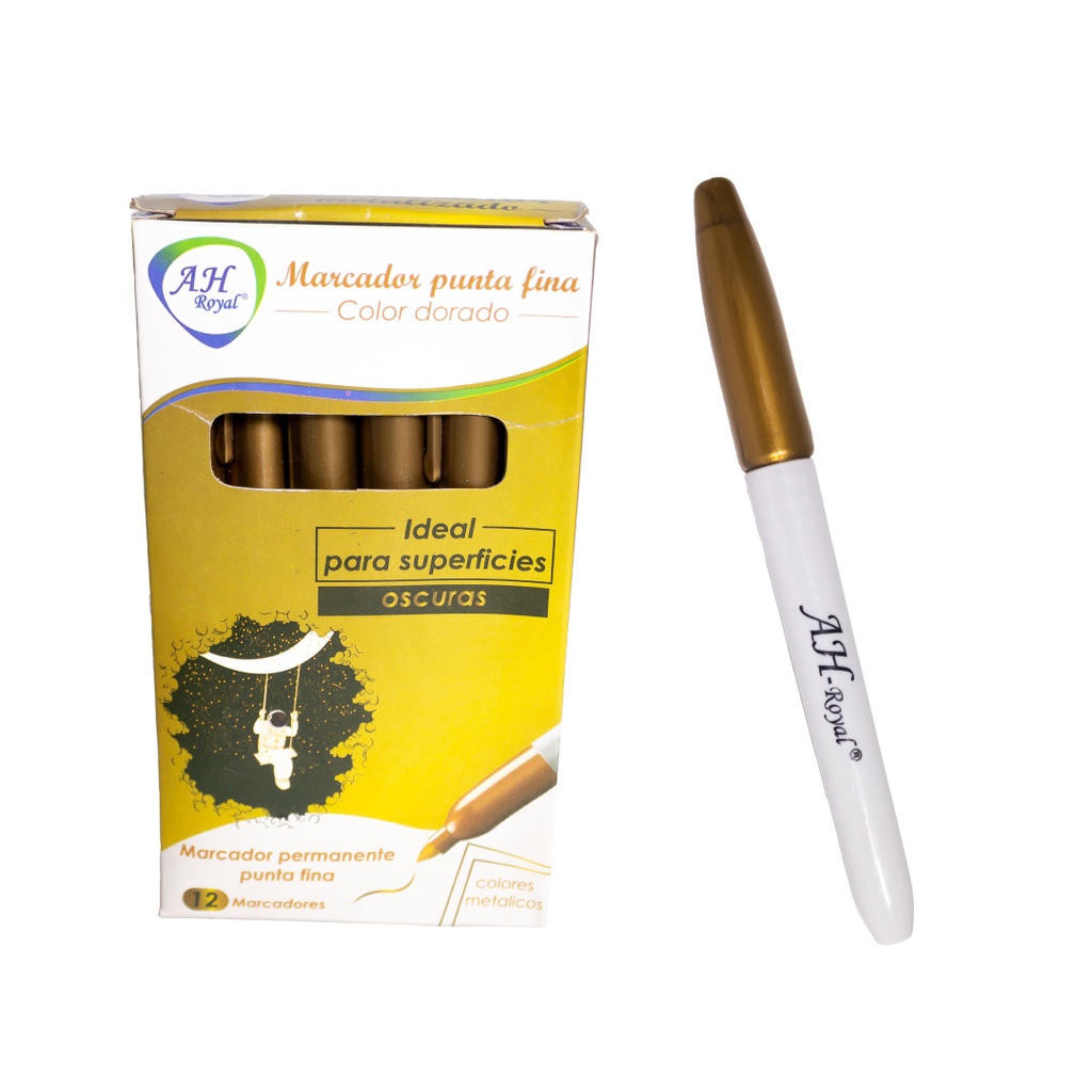 MARCADOR AH ROYAL DORADO METALICO DELGADO [PAC90019-1120] DISPLAY X 12