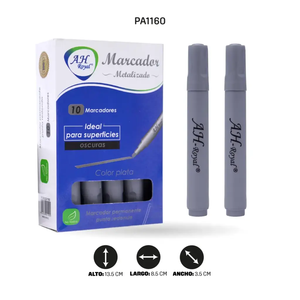 MARCADOR AH ROYAL PLATEADO METALICO GRUESO [PAC90023-1160] DISPLAY X 10