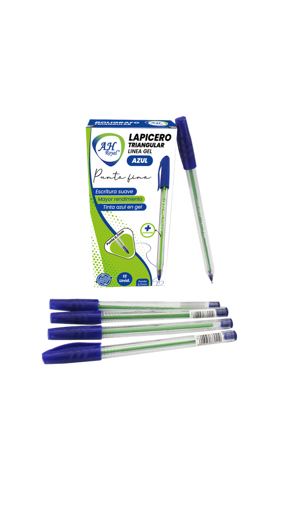 BOLIGRAFO AH ROYAL LINEA GEL 0.7 TRIANGULAR AZUL [PAC2049] DISPLAY X 12