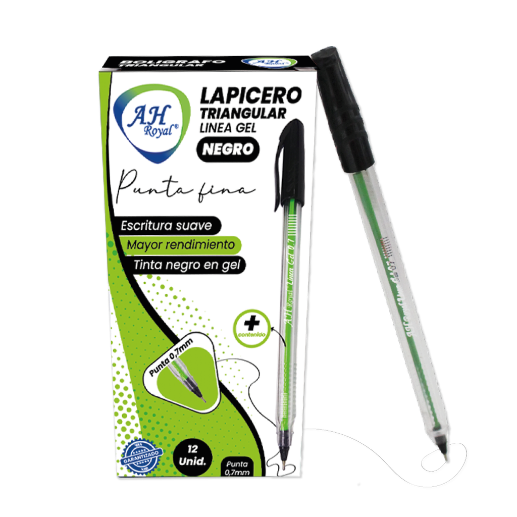 BOLIGRAFO AH ROYAL LINEA GEL 0.7 TRIANGULAR NEGRO [PAC2050][70195] DISPLAY X 12