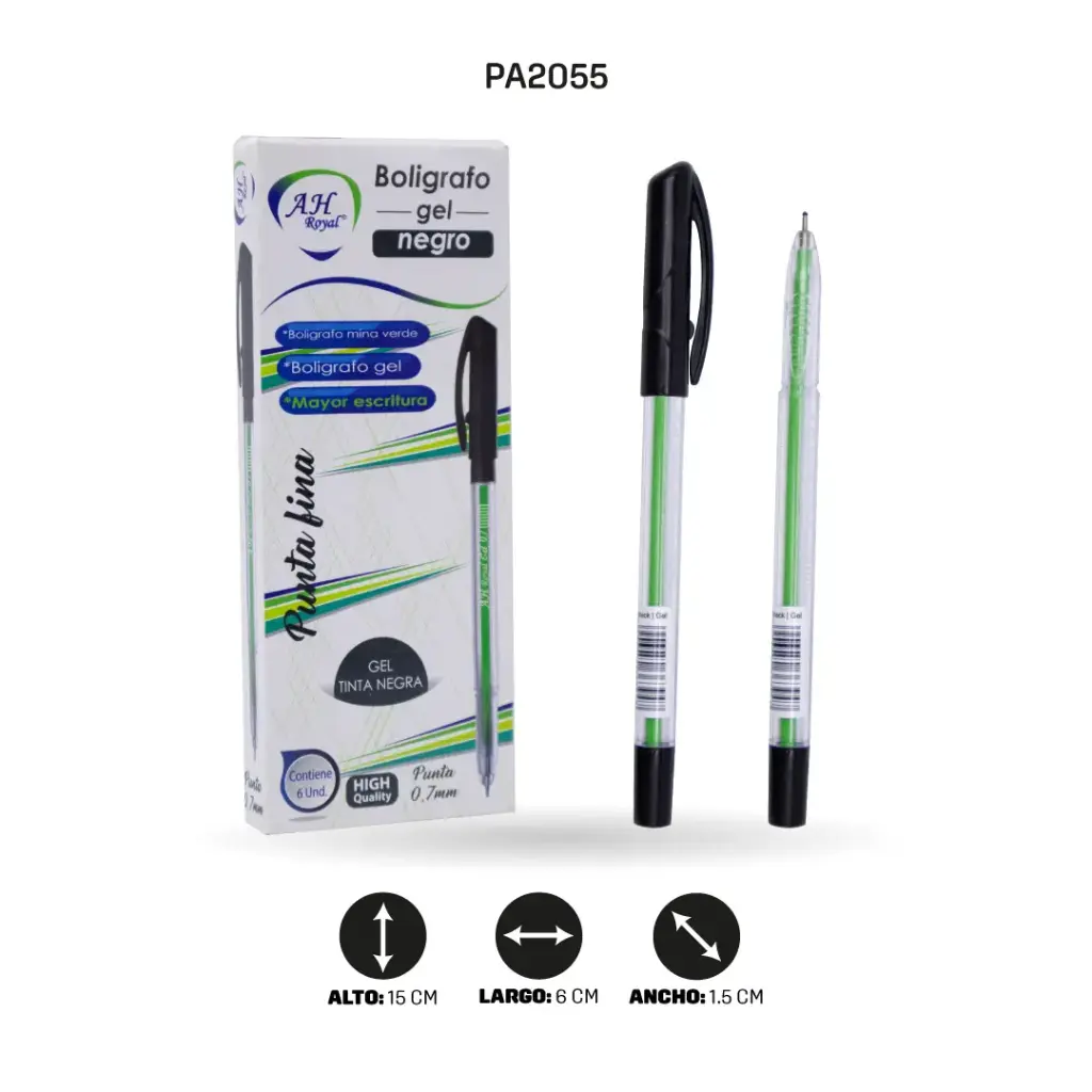 BOLIGRAFO AH ROYAL 0.7 MM LINEA GEL REDONDO NEGRO X6UND [GEL70631-2055] DISPLAY X 6