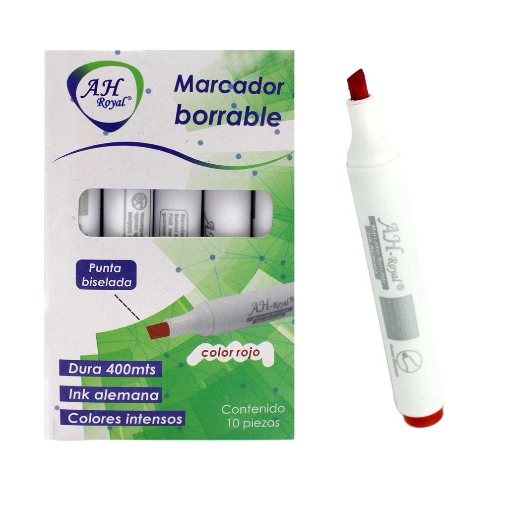 MARCADOR AH ROYAL ROJO BISELADO BORRABLE [PAC70584-3269] DISPLAY X 10