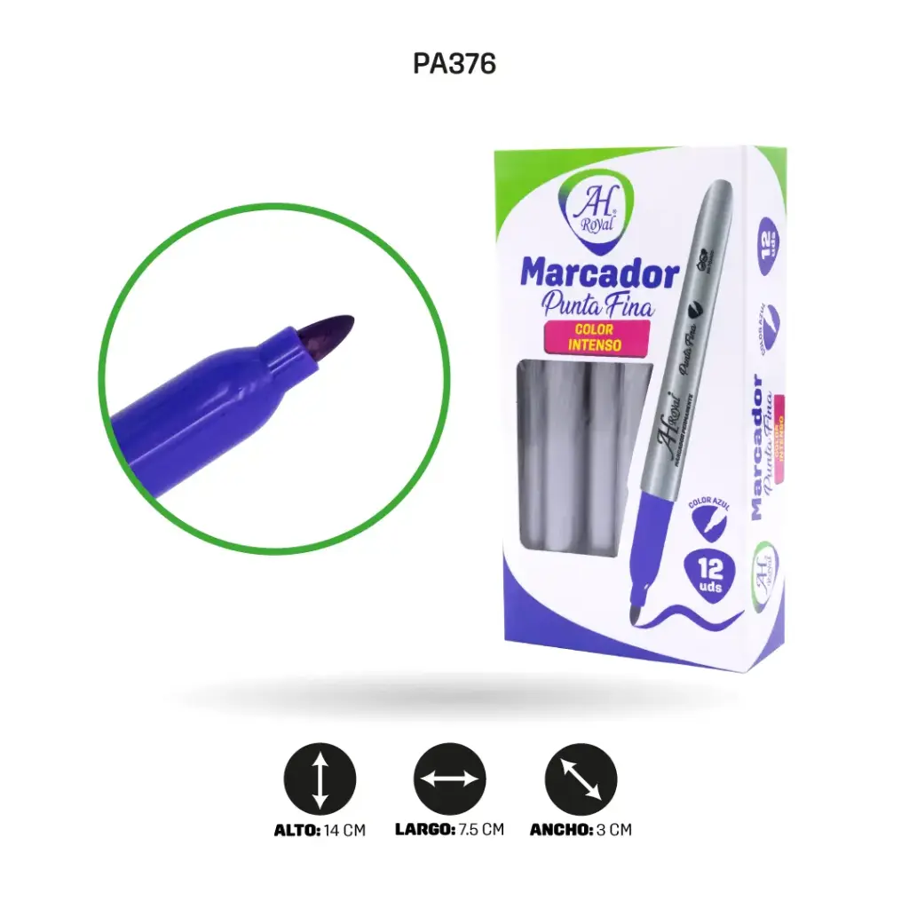 MARCADOR PUNTA FINA AH ROYAL AZUL DISPLAY X 12 UND [PAC90017-376]