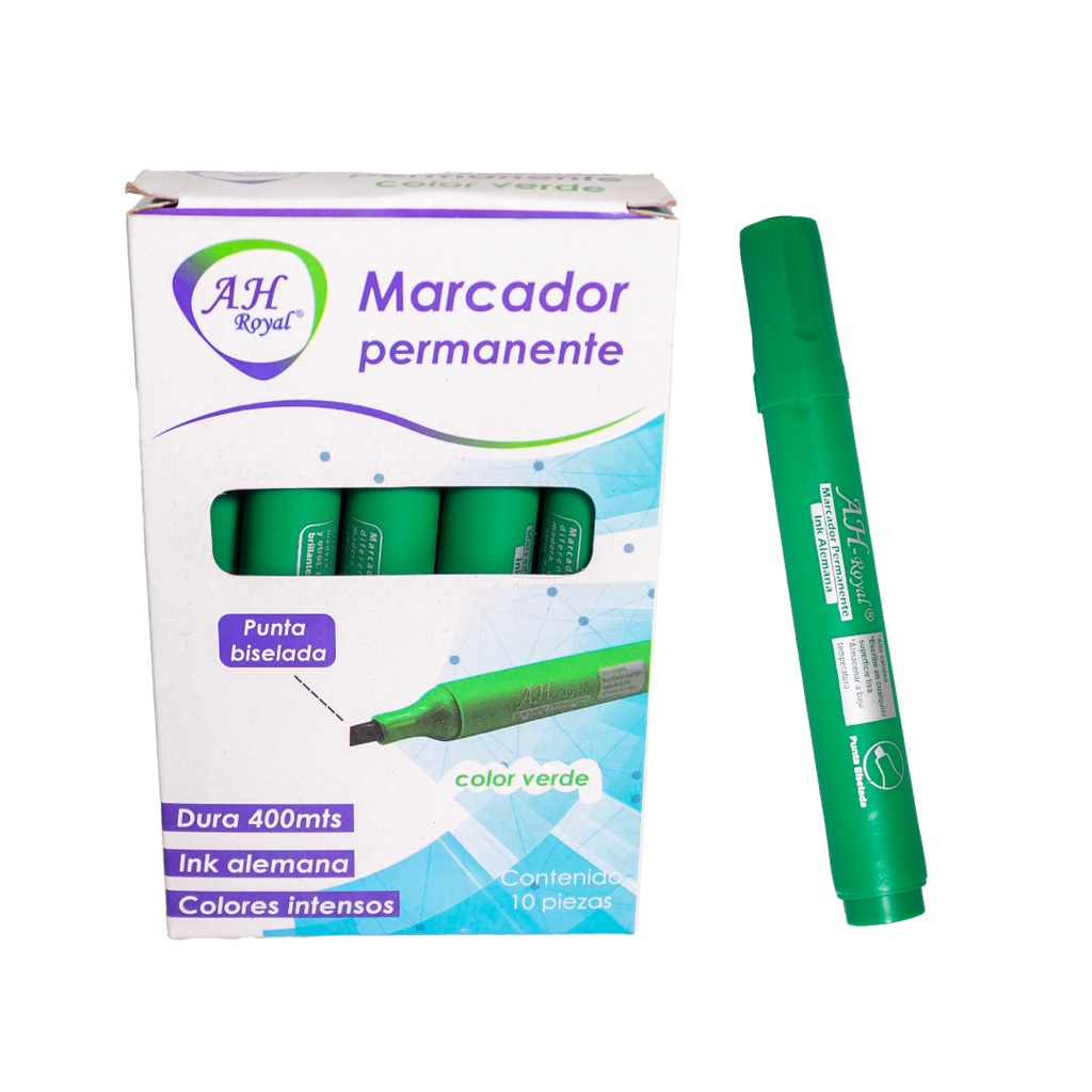 MARCADOR AH ROYAL VERDE PERMANENTE BISELADO [PAC70577-779] DISPLAY x 10