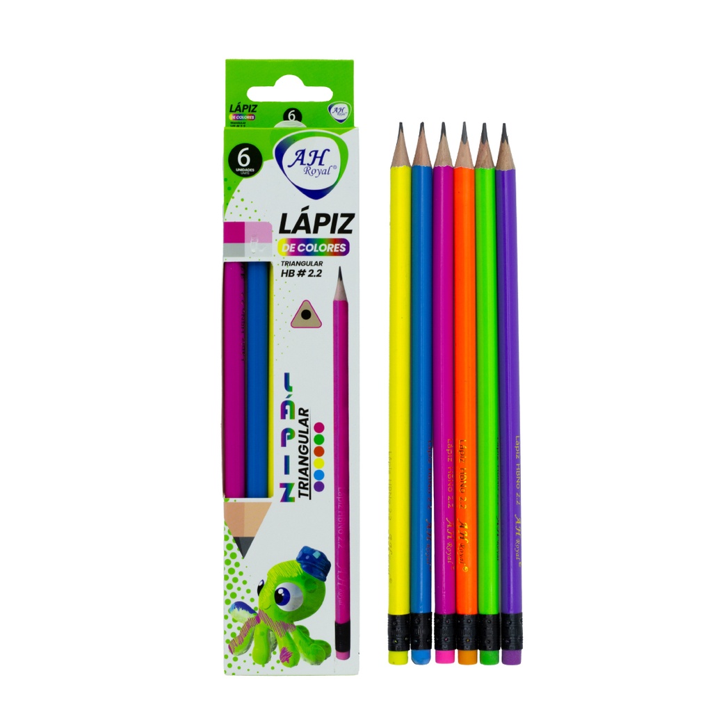 LAPIZ AH ROYAL CUERPO NEON TRIANGULAR HB #2.CAJA DISPLAY X 6 UND [PAC3175]