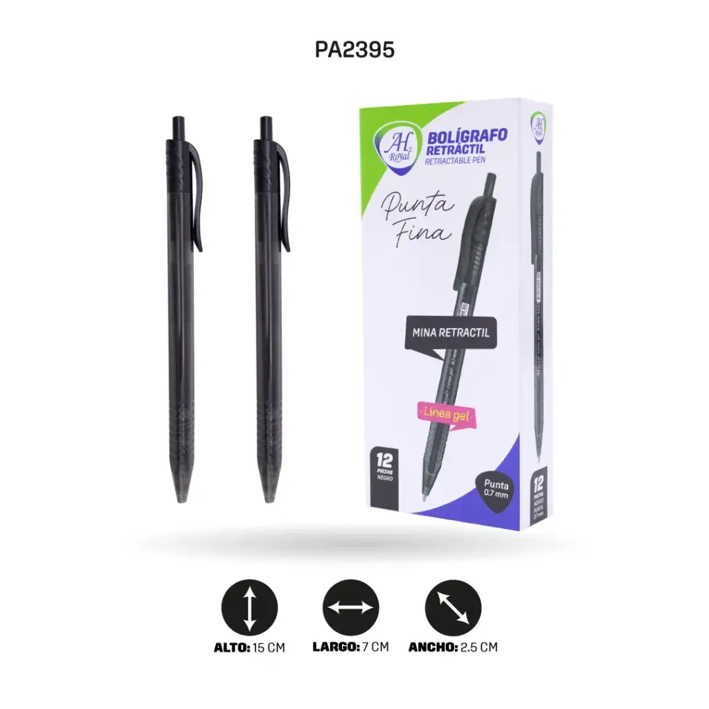 BOLIGRAFO AH ROYAL TRIANGULAR RETRACTIL 07MM NEGRO (DISPLAY X 12 UNDS)  (PAC2395)