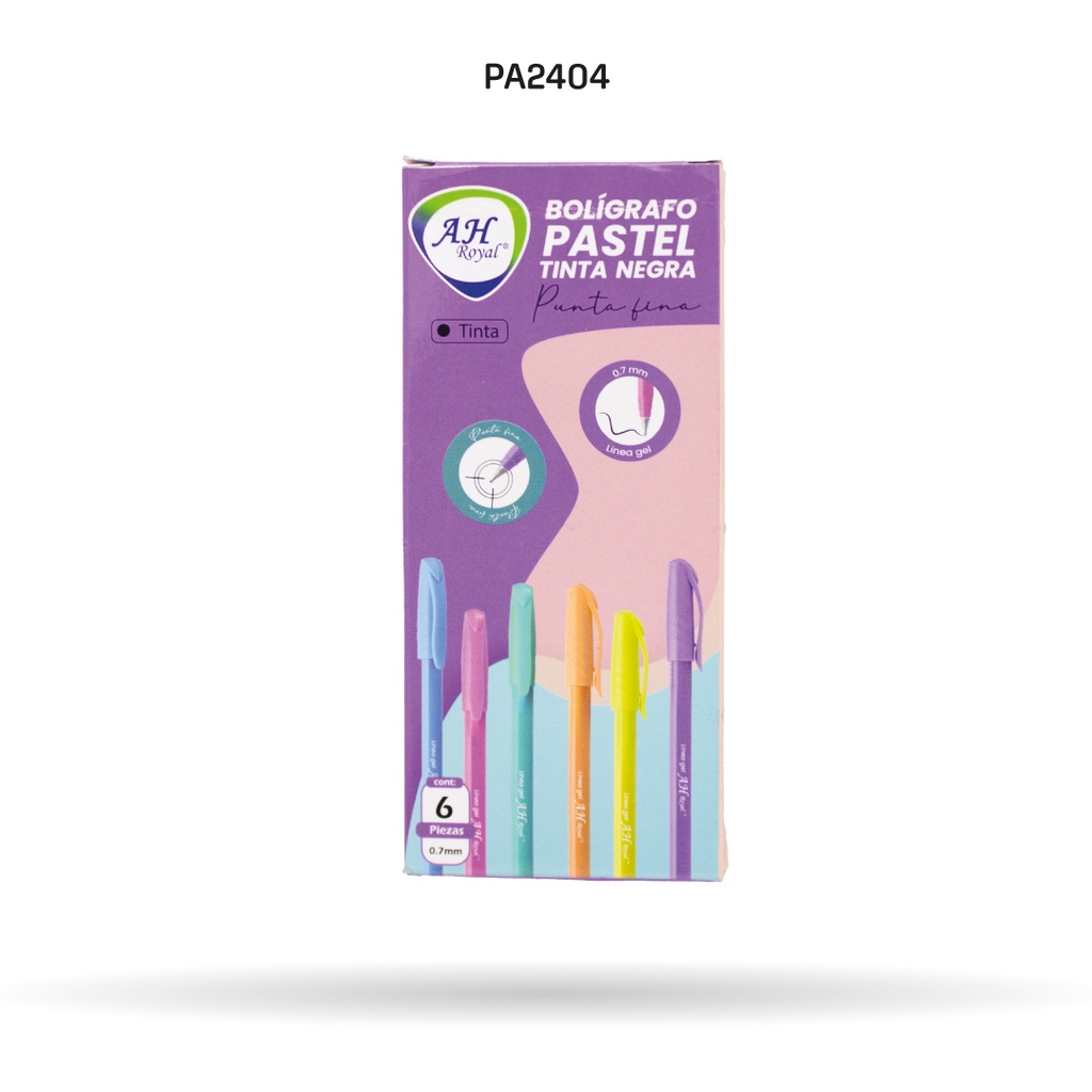 BOLIGRAFO AH ROYAL TRIANGULAR LINEA GEL COLORES PASTEL TINTA NEGRA DISPLAY X6