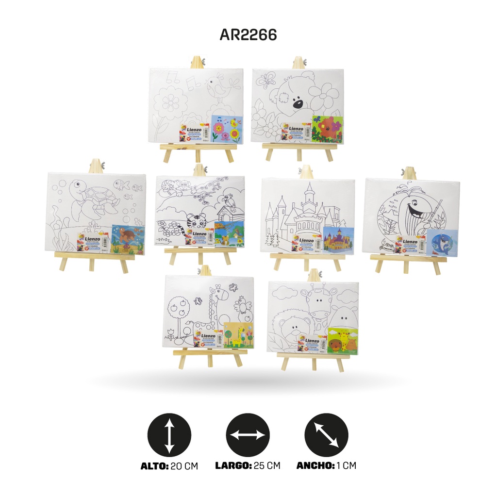 LIENZO ESTAMPADO 20x25CM CON CABALLETE 8 MOTIVOS [PAC4829-2266]