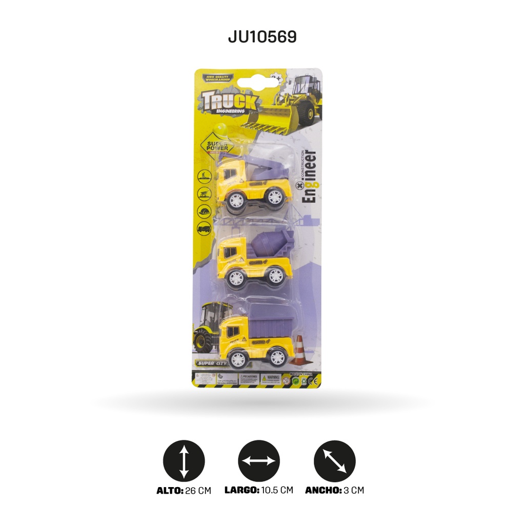 VEHICULOS DE CONSTRUCCION A IMPULSO - SET X 3 PIEZAS [YD707A12]