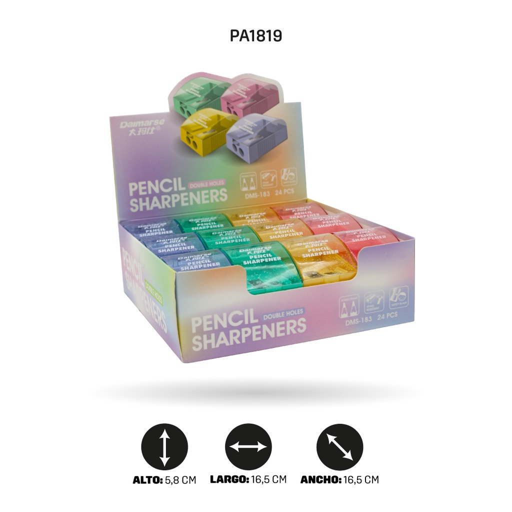 SACAPUNTAS DOBLE PASTEL CUADRADO DISPLAY X 24 undDMS-183 [PAC4865]