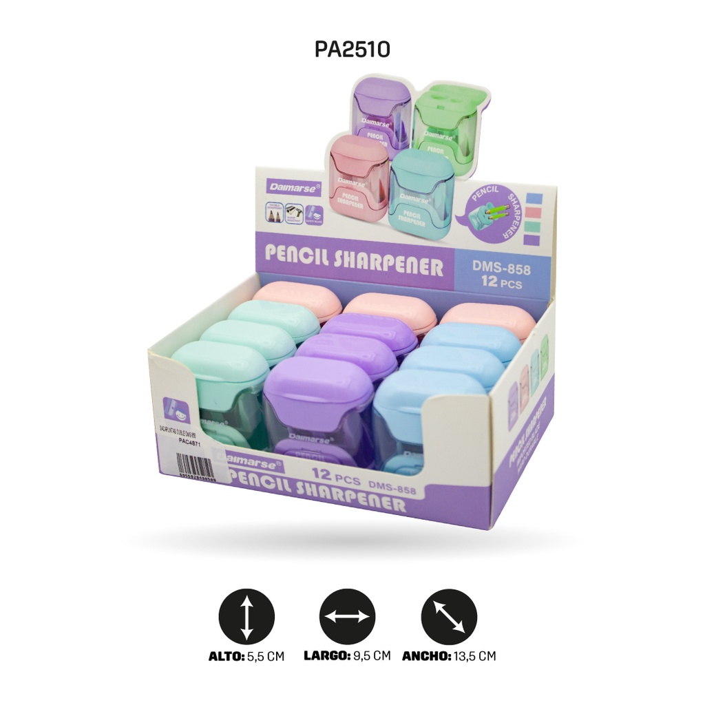SACAPUNTAS DOBLE COLOR PASTEL DISPLAY X12 DMS-858 [PAC4871]