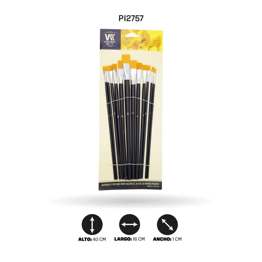 PINCEL PLANO DE MADERA 12pcs del 1 al 12  [PAC4847]