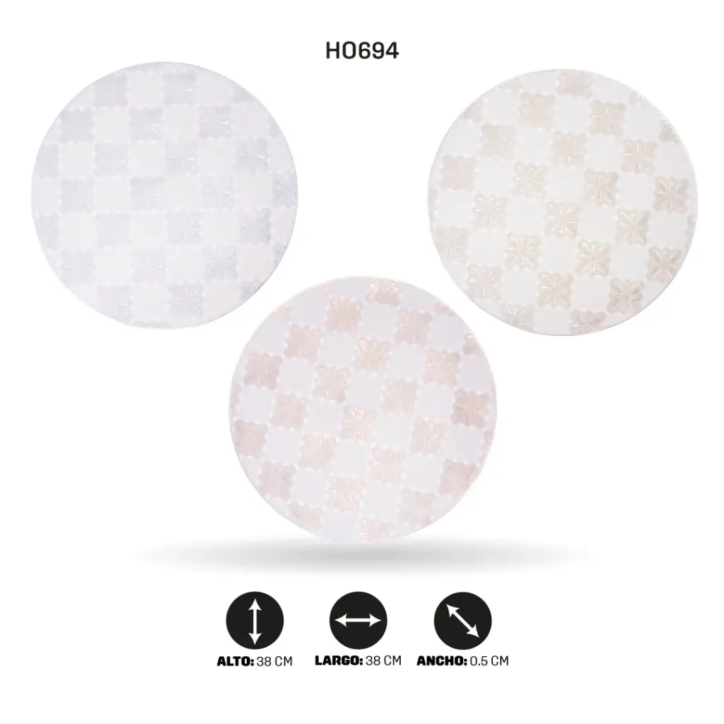 INDIVIDUAL REDONDO FLORES Y ROMBOS 38CM (DISPLAY X12) [PAC6596]