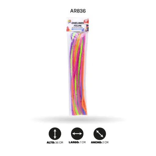 [AR836] CHELINES FELPA COLORES NEÓN BOLSA X 36 UND [PAC20442-836]