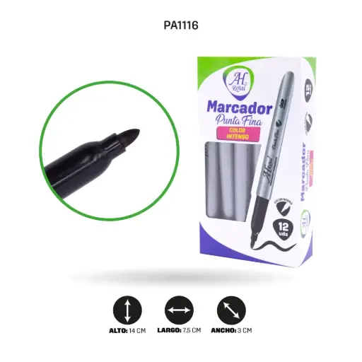[PA1116] MARCADOR PUNTA FINA AH ROYAL NEGRO x 12 UNDS [PAC90015-1116]
