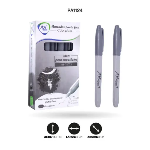 [PA1124] MARCADOR AH ROYAL PLATEADO METALICO DELGADO [PAC90020-1124] DISPLAY X 12