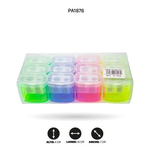 [PA1876] SACAPUNTA DOBLE CUADRADO CON DEPOSITO [PAC2095-1876] DISPLAY X 12