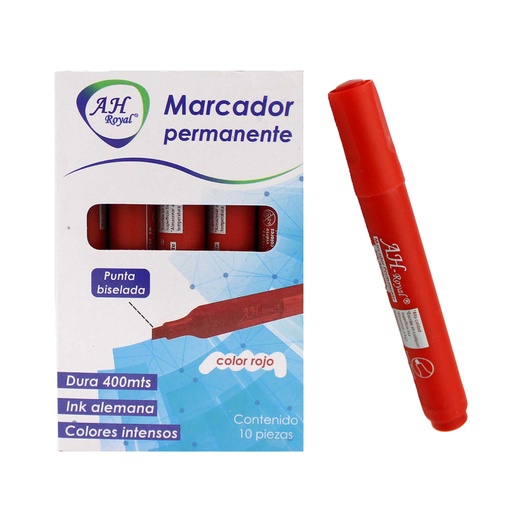 [PA2568] MARCADOR AH ROYAL PERMANENTE BISELADO ROJO [PAC70576-2568] DISPLAY X 10