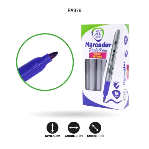 [PA376] MARCADOR PUNTA FINA AH ROYAL AZUL DISPLAY X 12 UND [PAC90017-376]