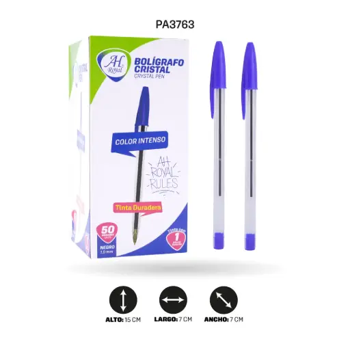 [PA3763] BOLIGRAFO AH ROYAL CRISTAL AZUL DISPLAY x 50 Und  [PAC2416-3763-PAC2416-PAC70074-3763]