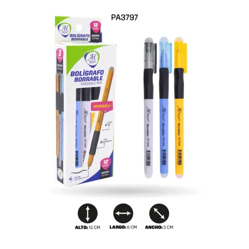 [PA3797] BOLIGRAFO AH ROYAL BORRABLE  NEGRO CON ANTIDESLIZANTE [PAC4551-PAC2209] DISPLAY X 12