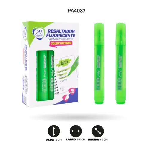 [PA4037] RESALTADOR AHROYAL VERDE FLUORESCENTE DISPLAY X 10 [PAC70635-4037]