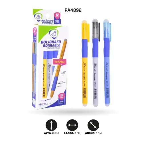 [PA4892] BOLIGRAFO AH ROYAL BORRABLE  AZUL CON ANTIDESLIZANTE  [PAC4552] DISPLAY X 12