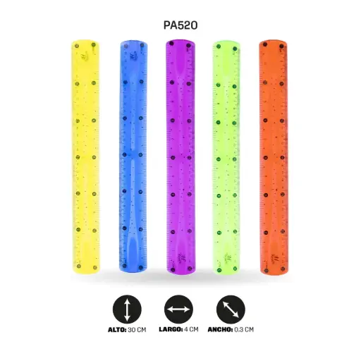 [PA520] REGLA AHROYAL SILICONADA ANCHA COLORES SURTIDOS X 30CM [PAC2144-520]