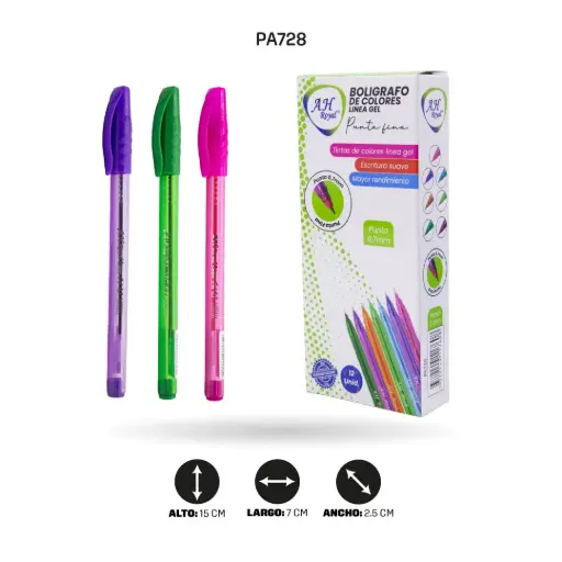 [PA728] BOLIGRAFO AH ROYAL LINEA GEL 1 MM TRIANGULAR COLORES SURTIDOS [] DISPLAY X 12
