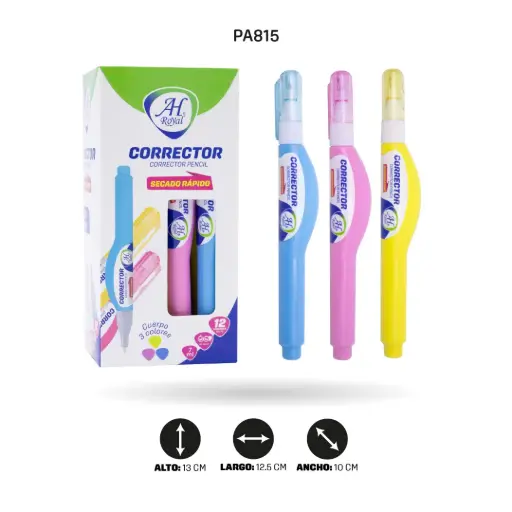 [PA815] LÁPIZ CORRECTOR AH ROYAL DE COLORES X 7ML (DISPLAY X12) [PAC2450-815]