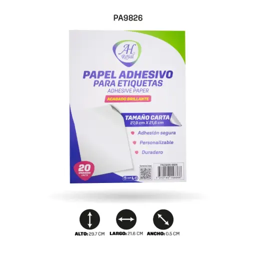 [PA9826] PAPEL ADHESIVO PARA ETIQUETA CARA BRILLANTE SET X20 HOJAS [PAC3235]