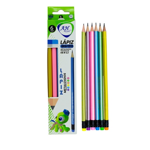 [PA4162] LAPIZ AH ROYAL TRIANGULAR CUERPO METALIZADO HB #2 DISPLAY X 6 UND [PAC3176]