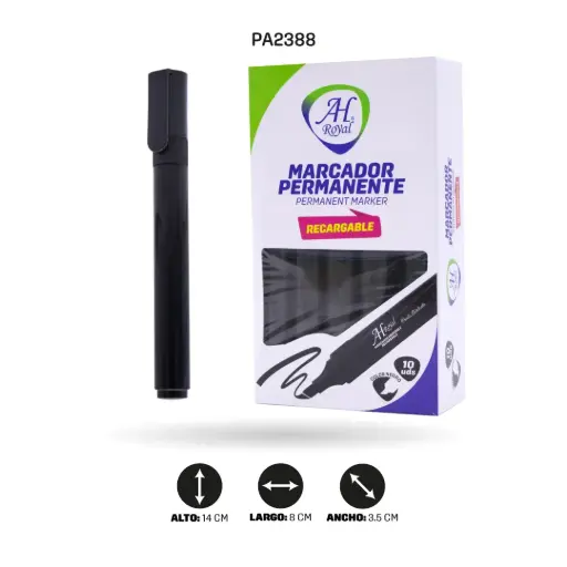 [PA2388] MARCADOR AH ROYAL PERMANENTE RECARGABLE X10 UND NEGRO