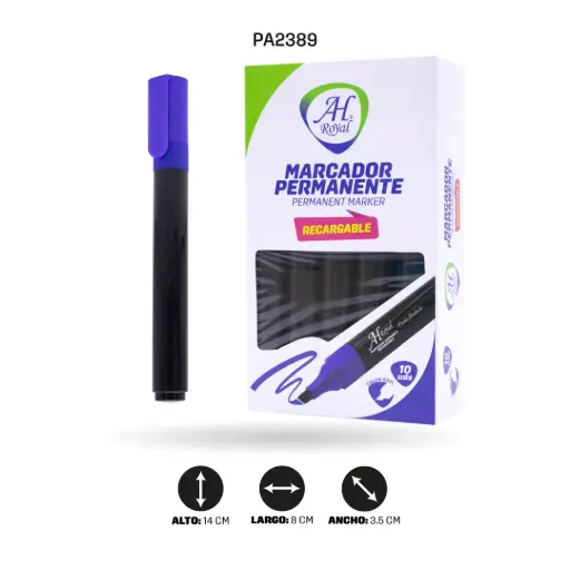 [PA2389] MARCADOR AH ROYAL PERMANENTE RECARGABLE X 10 UND AZUL
