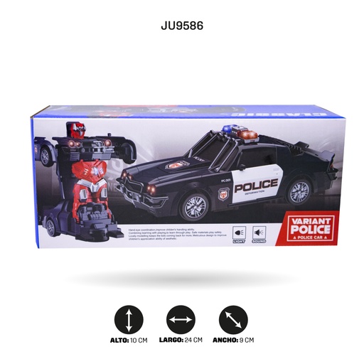 [JU9586] ROBOT TRANSFORMADOR CARRO POLICIA DE PILAS [FW338-6A]