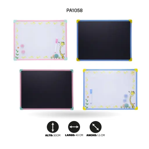 [PA1058] TABLERO DOBLE LADO ACRILICO Y TIZA  MEDIDA 30CM X 40CM [PAC3303]
