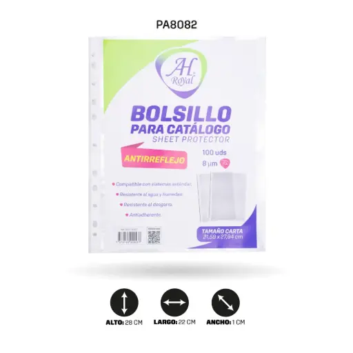 [PA8082] BOLSILLO CATALOGO AH ROYAL CARTA  TRANSPARENTE 80 µm  X 100 [PAC3231]