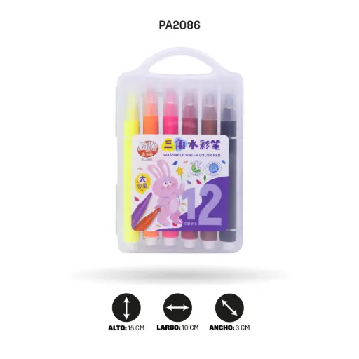 [PA2086] PLUMON JUMBO LAVABLE 12COLORES CAJA PLASTICA FL-8582 [PAC4082]