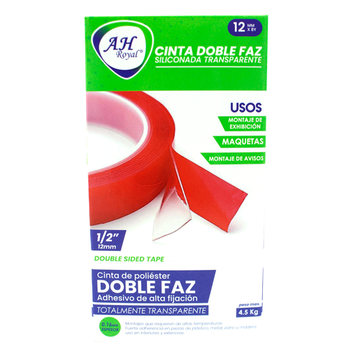 CINTA AH ROYAL DOBLE FAZ SILICONADA 12 mm x 0,16 mm x 8 mts (SET X10 UND) [PAC2758-36]