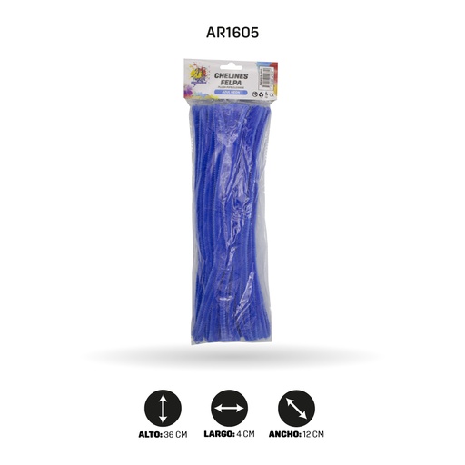 [AR1605] CHELINES DE FELPA BOLSA X 100 - AZUL NEON A043 [PAC4319]