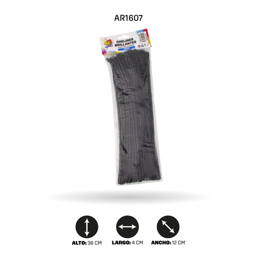 [AR1607] CHELINES DE FELPA BOLSA X 100 - NEGRO [PAC4321]