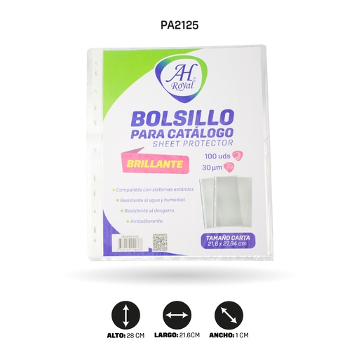 [PA2125] BOLSILLO  CATALOGO AH ROYAL CARTA TRANSPARENTE 100UND 32 µm [PAC4782-2125]