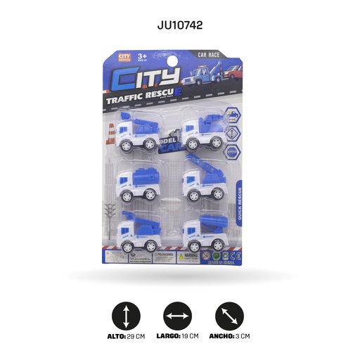 [JU10742] VEHICULOS DE RESCATE DE TRÁFICO A IMPULSO - SET X 6 PIEZAS [YD707A88]