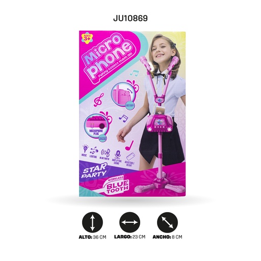 [JU10869] MICRÓFONO DOBLE CON BLUETOOTH Y BASE [5039A]
