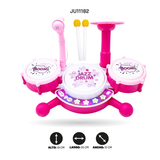 [JU11182] JUEGO INFANTIL DE BATERÍA CON BAQUETAS Y MICRÓFONO [660-92M]