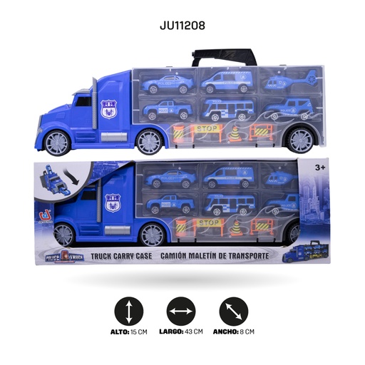 [JU11208] CAMION DE TRANSPORTE CON 6 VEHICULOS DE POLICIA Y ACCESORIOS [666-02K]